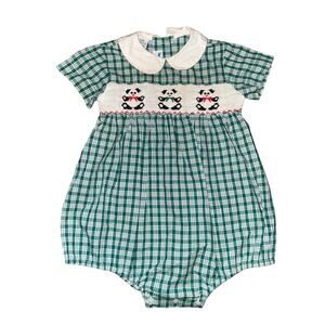 Vintage Green Gingham Plaid Smocked Bubble Size 12 Months